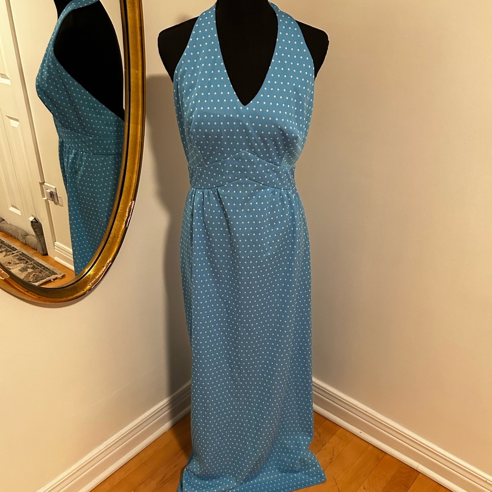 Vintage Blue Polka Dot Halter Dress